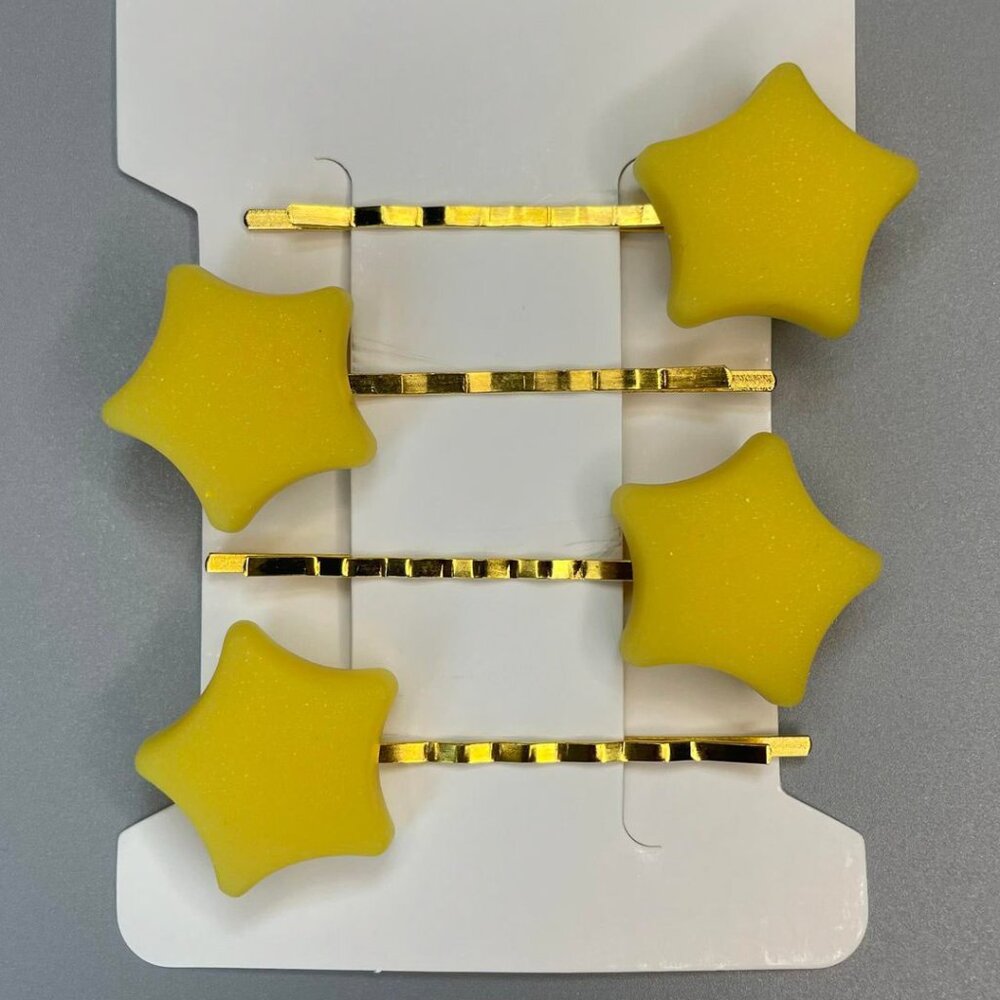 4 - cute yellow Star bobby pins - 2'2 inches long hair pins barrettes
